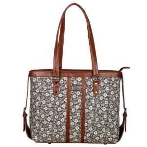 Office Bag with Padded Laptop Compartment Handbag (Black Floral)
