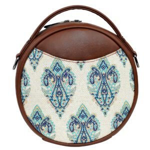 ZEBCO BAGS Round Sling Bag | Women Handbag | Ladies Handpurse - Blue Ajrakh