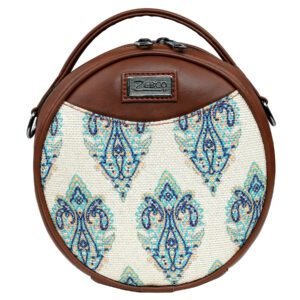 ZEBCO BAGS Round Sling Bag | Women Handbag | Ladies Handpurse - Blue Ajrakh